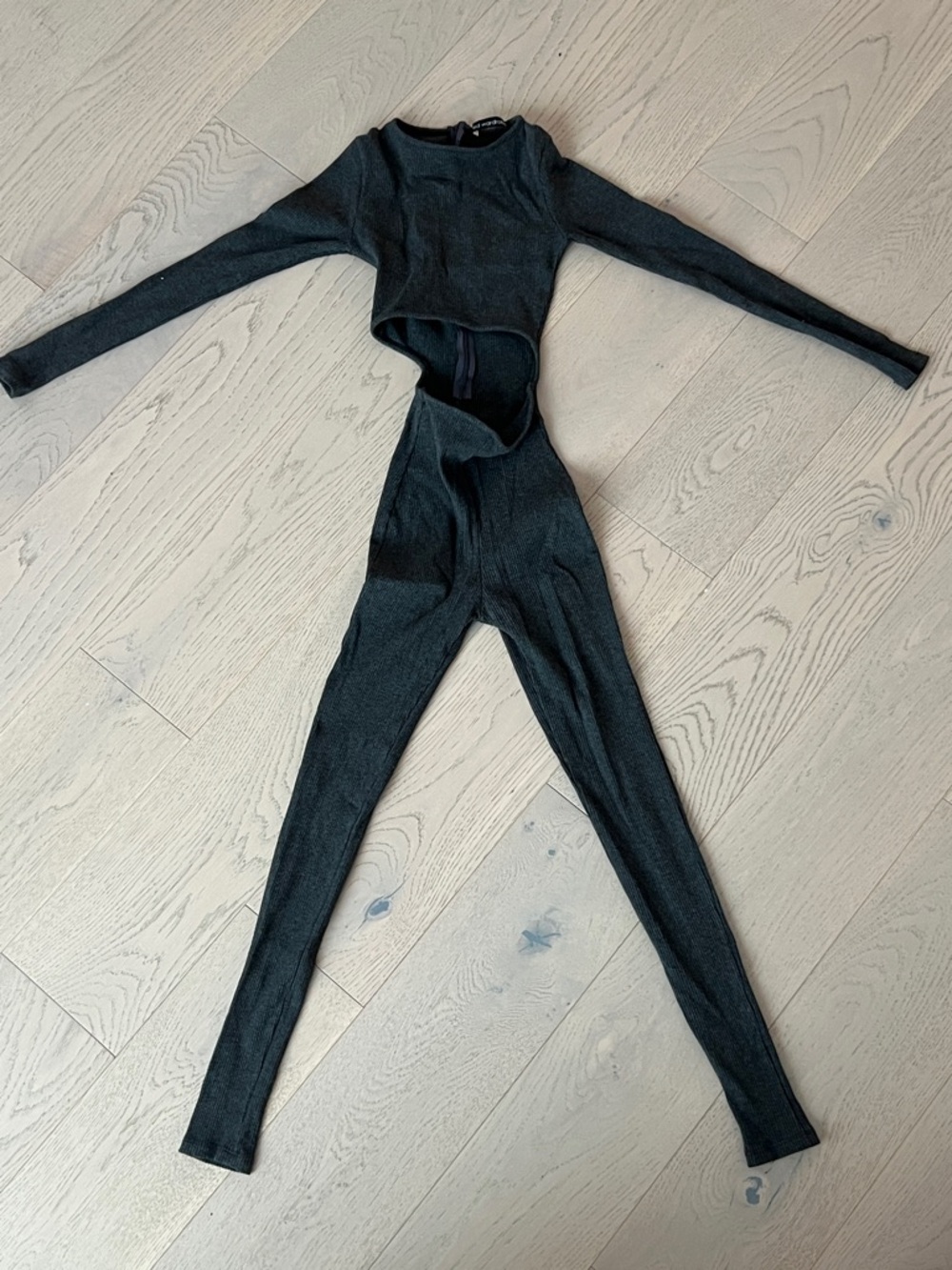 Naked Wardrobe Charcoal Ribbed Knit Jumpsuit
